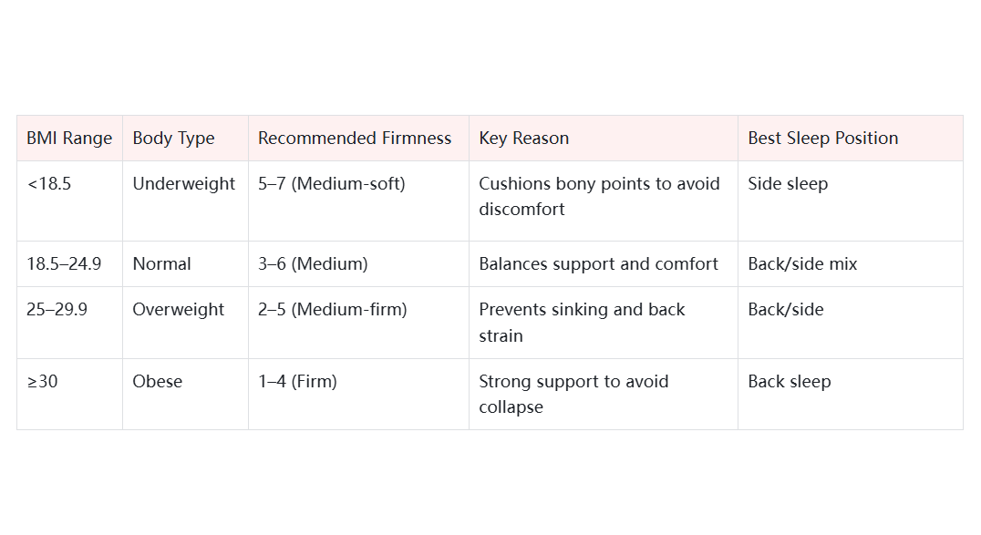 BMI and the selection of mattresses